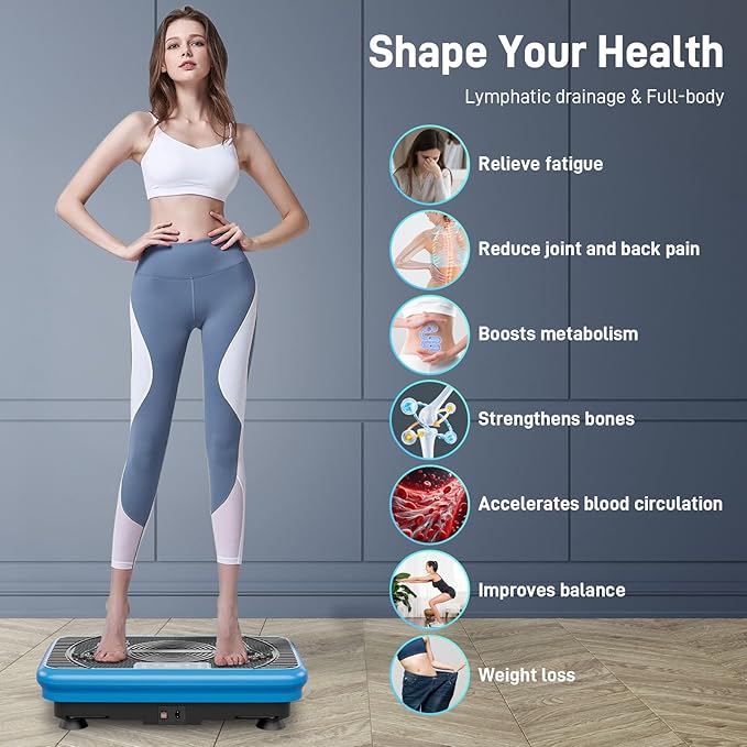 Vibration Exercise Plate – Full Body Fitness Platform for Home Gym, Lymphatic Drainage & Fat Burning Workout Machine, Weight Loss & Muscle Toning Equipment for Women & Men
