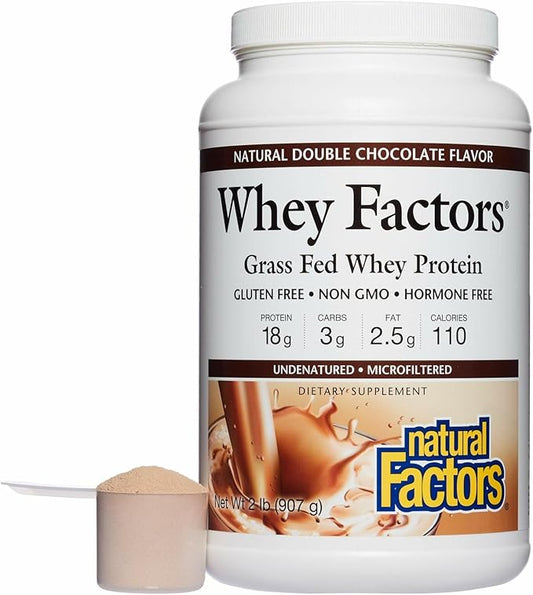 Natural Factors Whey Factors, Grass Fed Whey Protein Concentrate, Aids Muscle Development and Immune Health, Double Chocolate, 2 lb