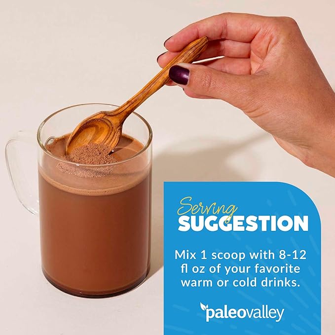 Paleovalley 100% Grass Fed Beef Bone Broth Protein Powder - Rich in Collagen Peptides for Hair, Skin, Gut Health, Bone and Joint Support - 15g Protein Per Serving - No Gluten or GMOs - Chocolate
