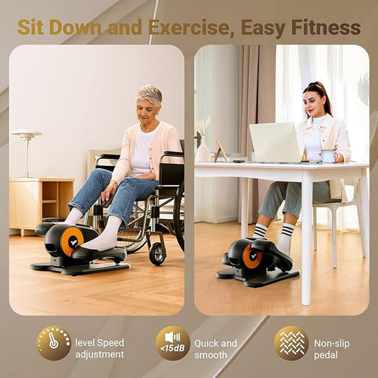 MERACH Under Desk Elliptical Machine, Ellipse Leg Exerciser as Seen on TV for Seniors with Remote Control & 12-Speeds, Quiet Portable Electric Seated Pedal Exerciser Machine for Home Office