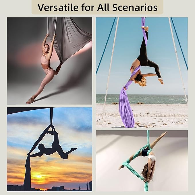 Aerial Silk Set, Premium 9Yards/8.2m Medium Stretch Fabric Silks, Perfect for AntiGravity Hammock Yoga Training & Dance Circus Performances Includes Hardwares & Daisy Chains