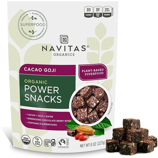 Navitas Organics Superfood Power Snacks, Cacao Goji, 8 oz. Bag, 11 Servings — Organic, Non-GMO, Gluten-Free