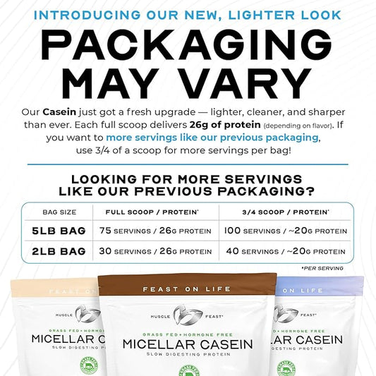 Muscle Feast Grass Fed Micellar Casein Protein Powder, Pasture Raised & Hormone Free, Slow Digesting Casein Protein - Supports Overnight Muscle Recovery, Gluten Free Protein Powder - Unflavored, 4lb