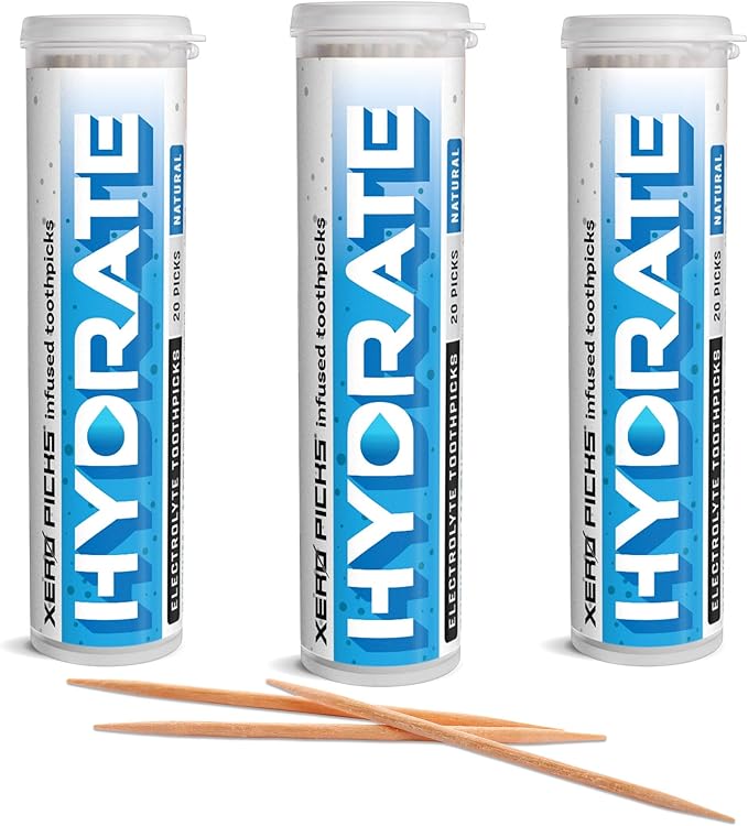 Xero Picks Hydrate - Electrolyte Flavored Toothpicks -60 Picks-Variety 3 Pack - Natural - Sodium, Potasium, Magnesium, Calcium