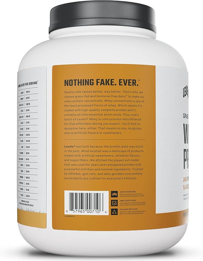 Levels Grass Fed Whey Protein Powder, No Artificials, 24G of Protein, Vanilla Cinnamon, 5LB