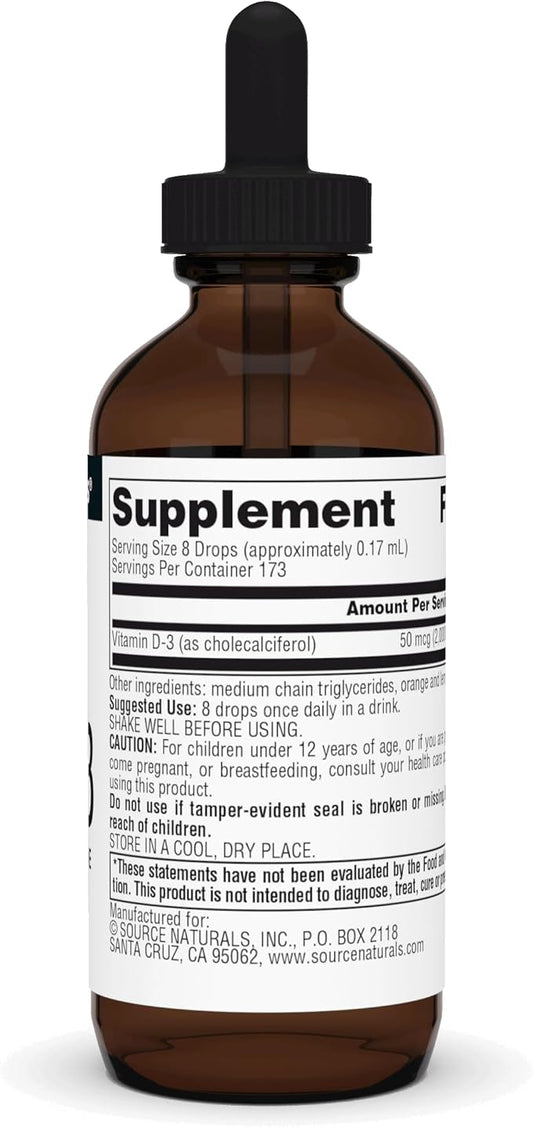 Source Naturals Vitamin D-3 Liquid Drops 2000 iu Supports Bone & Immune Health* - 1 Fluid oz