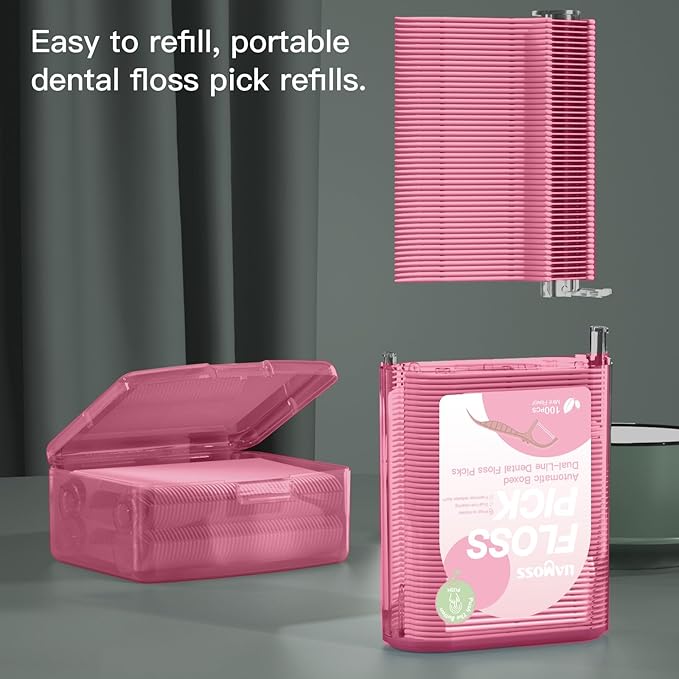 Twin Line Dental Flossers with Floss Picks Dispenser,300 Count LIAMOSS Unbreakable & No-Shred Minty Flavor Toothpicks Sticks,Unique Automatic Intelligent Sealed Storage,More Tidy for Home or Travel
