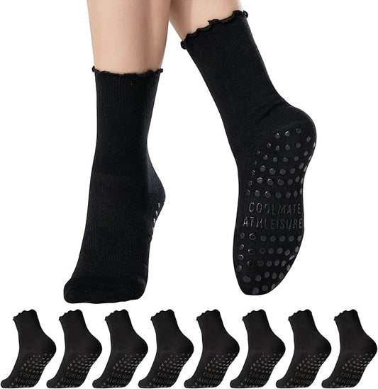 CoolMate 2/3/4 Pairs Pilates Socks with Grips for Women, Cute Yoga Socks, Crew Non Slip Women for Barre, Pilates Gifts