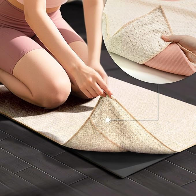 2 Pack Hot Yoga Towel, Yoga Mat Towels Non Slip for Hot Yoga with Strap, Microfiber Yoga Accessories, Soft Absorbent Quick Dry, Pilates Exercise Fitness 28" X 72" Beige