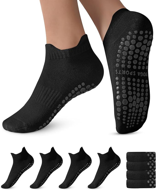 DIBAOLONG Pilates Socks with Grips for Women, Grip Socks Non Slip Yoga Socks for Barre Hospital Grippy Socks 4 Pairs