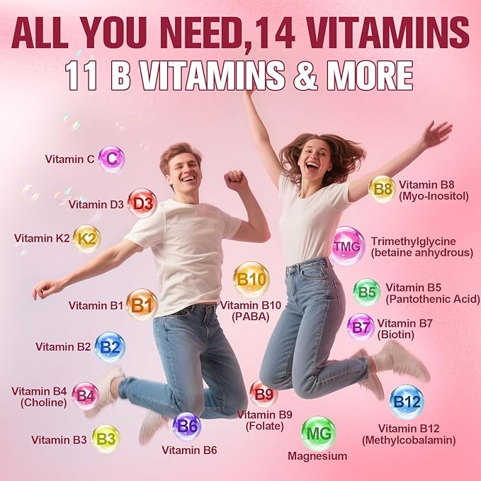 Ultra Methylated Vitamin B Complex Sugar Free Gummies - All B Vitamins + Vitamin C D3 K2 Ashwagandha Magnesium Omega 3 CoQ10 & More for Women Men - Methyl Vitamin B12, B1, B2, B3, B5, B6, B7 & B9