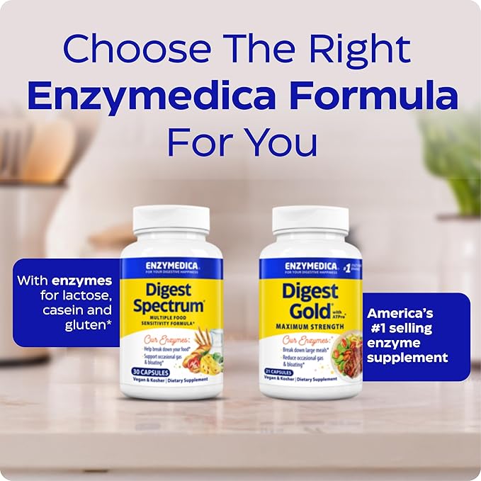 Enzymedica Digest Spectrum, Advanced Digestive Enzymes for Women and Men, Supports Digestion and Multiple Food Intolerances, Fast-Acting Formula for Gas and Bloating Relief, 240 Capsules