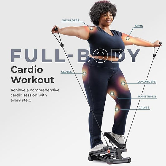 Sunny Health & Fitness Mini Stepper for Exercise at Home, Stair Step Workout Machine with Resistance Band and Over 300lb Weight Capacity, Optional Twist Motion and Free SunnyFit App Connection