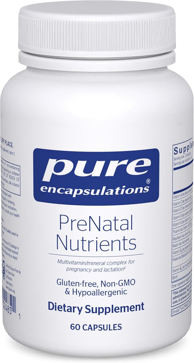 Pure Encapsulations PreNatal Nutrients - for Pregnancy & Lactation - Aids Energy & DNA Development* - with Folate, Choline & Iron - Gluten Free & Non-GMO - 60 Capsules