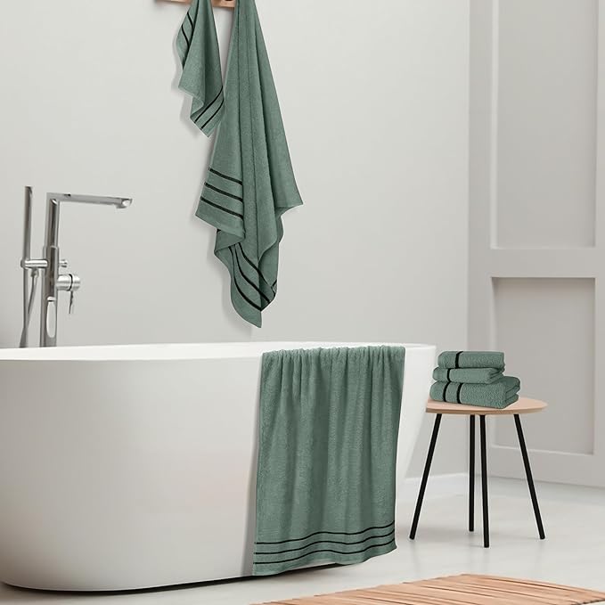 MyOwn Ultra Soft 6 Pack Cotton Towel Set, Contains 2 Bath Towels 28x55 inch, 2 Hand Towels 16x24 inch & 2 Wash Coths 12x12 inch, Ideal Everyday use, Compact & Lightweight - Jade, 71652