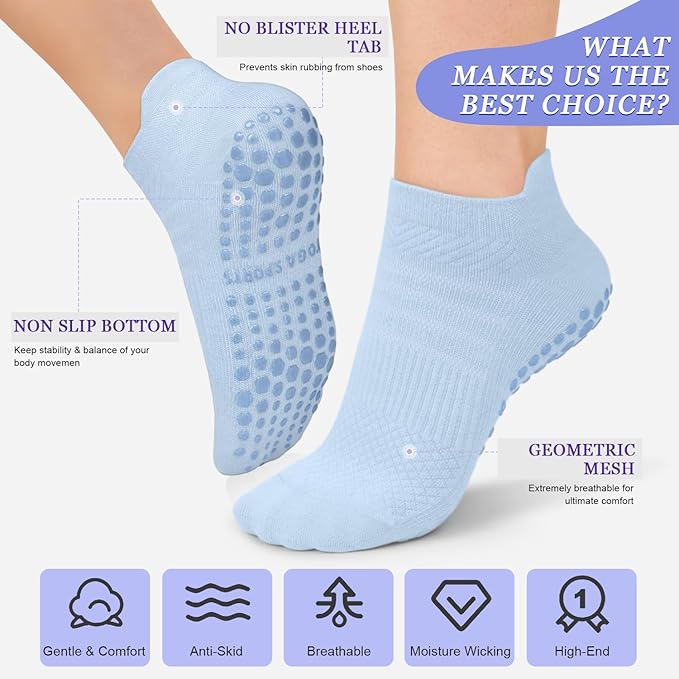 YeuG 4/6 Pairs Pilates Socks for Women - Non Slip Grip Socks for Yoga, Barre, Hospital, Barefoot