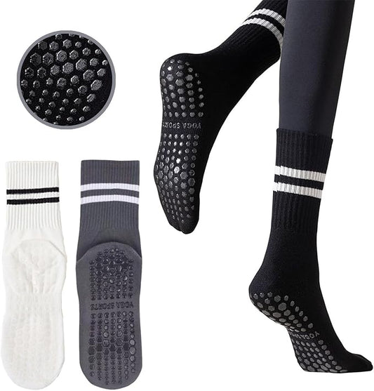 3 Pairs Womens Pilates Socks with Grips Yoga Socks Non Slip Grip Socks for Women for Gym Athletic Barre