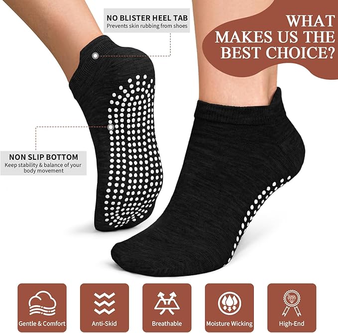YeuG 4/6 Pairs Pilates Socks for Women - Non Slip Grip Socks for Yoga, Barre, Hospital, Barefoot