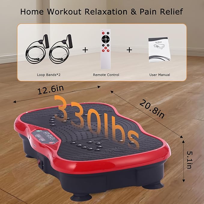 Whole Body Vibration Plate Exercise Machine – Power Vibrating Plate for Lymphatic Drainage Weight Loss, Shake Plate Exercise Platform with Touch Screen & Resistance Bands, Equipment for Women Men