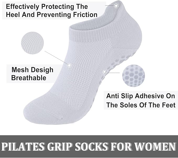 Non Slip Pilates Socks with Grips for Women, Yoga Socks For Pure Barre,Hospital, Athletic Socks