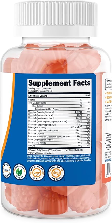 Nutricost Multivitamin Gummies, 180 Gummies (Mixed Berry Flavored) - 90 Serv, Gluten Free, Non-GMO and Vegetarian Friendly