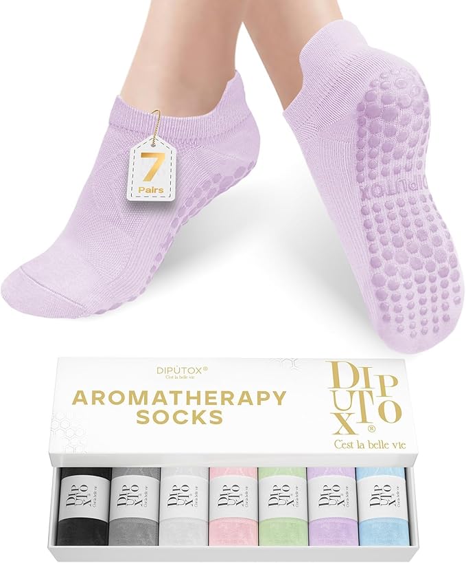 7 Pairs Pilates Socks with grips for Women- Non Slip, Ankle Yoga Socks for Yoga, Pilates, Ballet & Barre,Christmas gifts