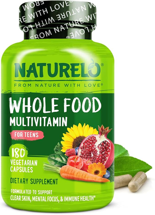 NATURELO Teen Multivitamin - Whole Food Multivitamin - with Minerals for Teenage Boys & Girls - Supplement for Active Kids - Non-GMO - Vegan & Vegetarian - 180 Capsules