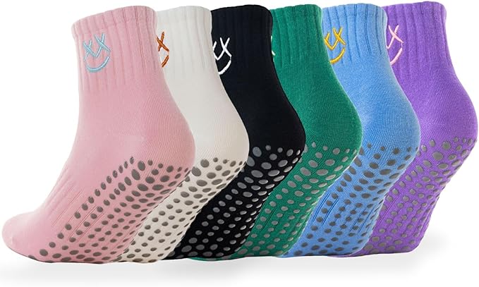 3/6 Pairs Cute Pilates Socks with Grips,Yoga Socks Barre Sock Non Slip Embroidery for Barre Ballet Workout