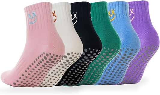 3/6 Pairs Cute Pilates Socks with Grips,Yoga Socks Barre Sock Non Slip Embroidery for Barre Ballet Workout