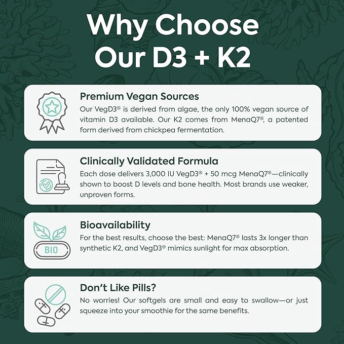 Better D3 + K2-100% Organic VIT D3 and K2 Supplements with Maximum Bioavailability - Supports Bone Density, Calcium Balance, Immunity & Mood - 4-Pack, 120-Day Supply