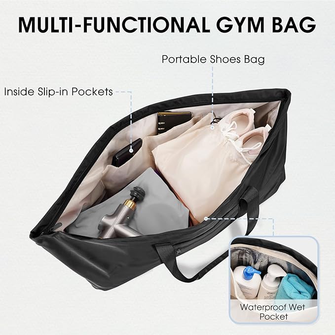 Large Yoga Mat Bag with Shoes Compartment and Wet Pocket Ladies Pilates Gym Tote Bag with Yoga Mat Holder Strap for Women Men Workout Carrier Stuff Accessories