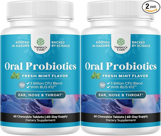 Oral Probiotics for Teeth and Gums - Minty Fresh BLIS K12 Oral Probiotics for Mouth Bad Breath Dry Mouth and Dental Health Support with 3 Billion CFU - Chewable Xylitol Lozenges Mint Flavor (2 Pack)