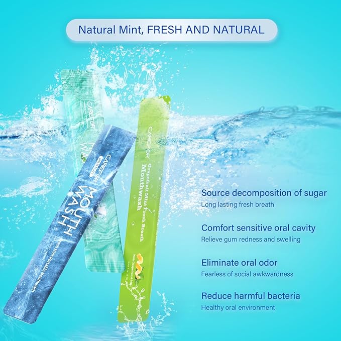 Travel Size Mouthwash Portable Packets to Go,20 Individual Disposable Packs, Alcohol & Fluoride Free, 3 Refreshing Flavors (Fresh Mint, ICY Mint, Grapefruit Mint) Fresh Oral Hygiene (20)