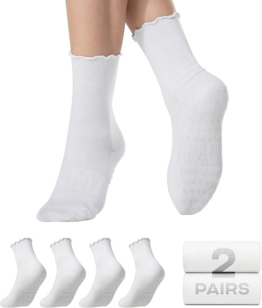 CoolMate 2/3/4 Pairs Pilates Socks with Grips for Women, Cute Yoga Socks, Crew Non Slip Women for Barre, Pilates Gifts