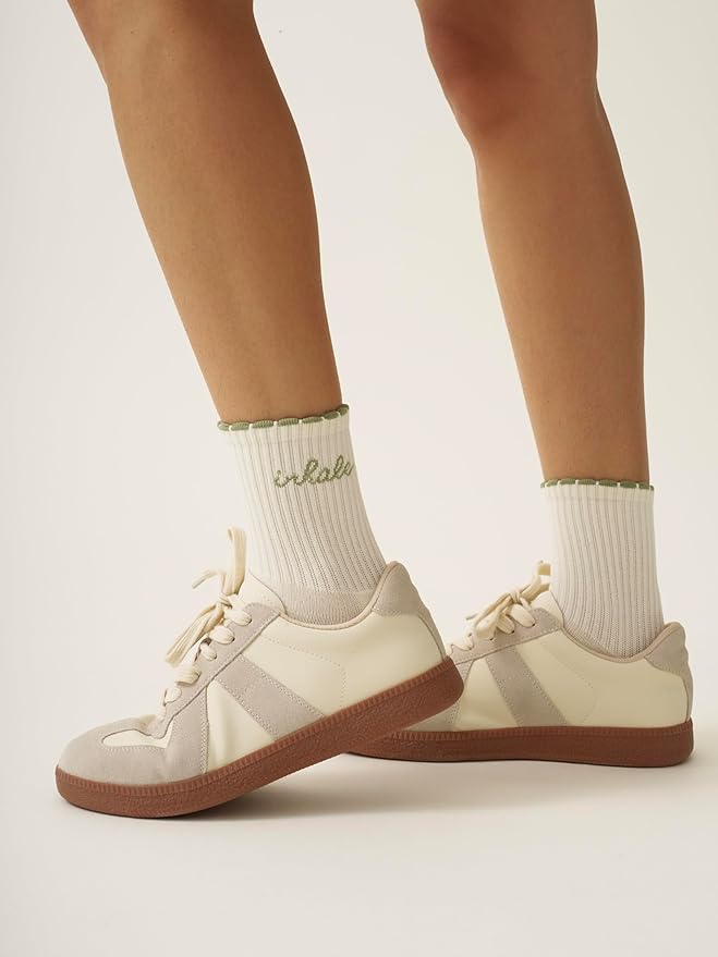 Shapes Studio Crew Half Calf Grip Socks, Cutest Fruits Pilates Socks, Ruffle socks, Non-Slip, Barre Yoga Fitness