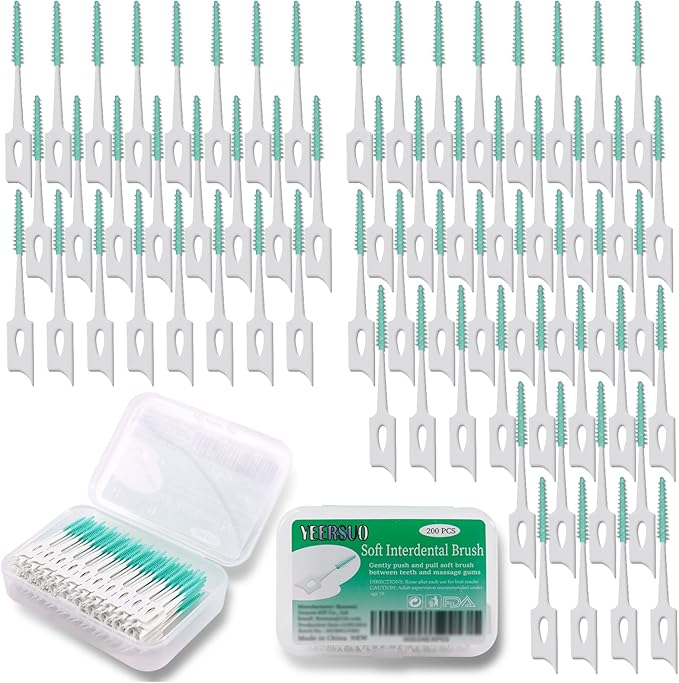 200 PCS Soft Dental Floss Picks, Dental Picks with case, Toothpicks Brush Between Teeth, Tooth Flossing Brush Disposable for Cleaning, Toothbrush Clean Tool, Green Color