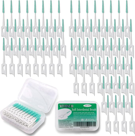 200 PCS Soft Dental Floss Picks, Dental Picks with case, Toothpicks Brush Between Teeth, Tooth Flossing Brush Disposable for Cleaning, Toothbrush Clean Tool, Green Color