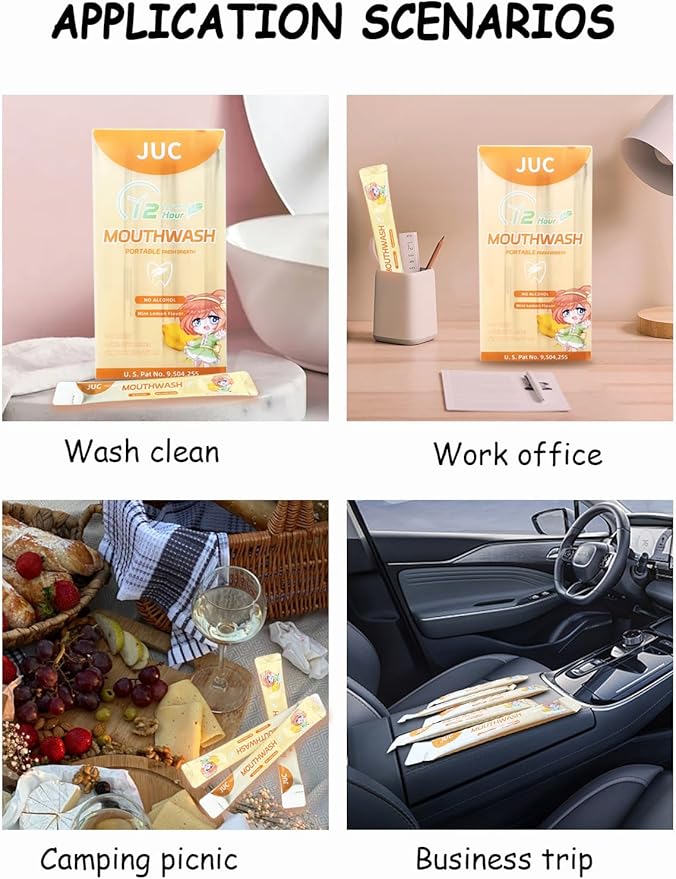 Travel Size Mouthwash, 24 Pack Portable Lemon Flavored, 12ml per Pack, Alcohol-Free, Natural Ingredients, Fresh Breath for Travel, Work & On-The-Go
