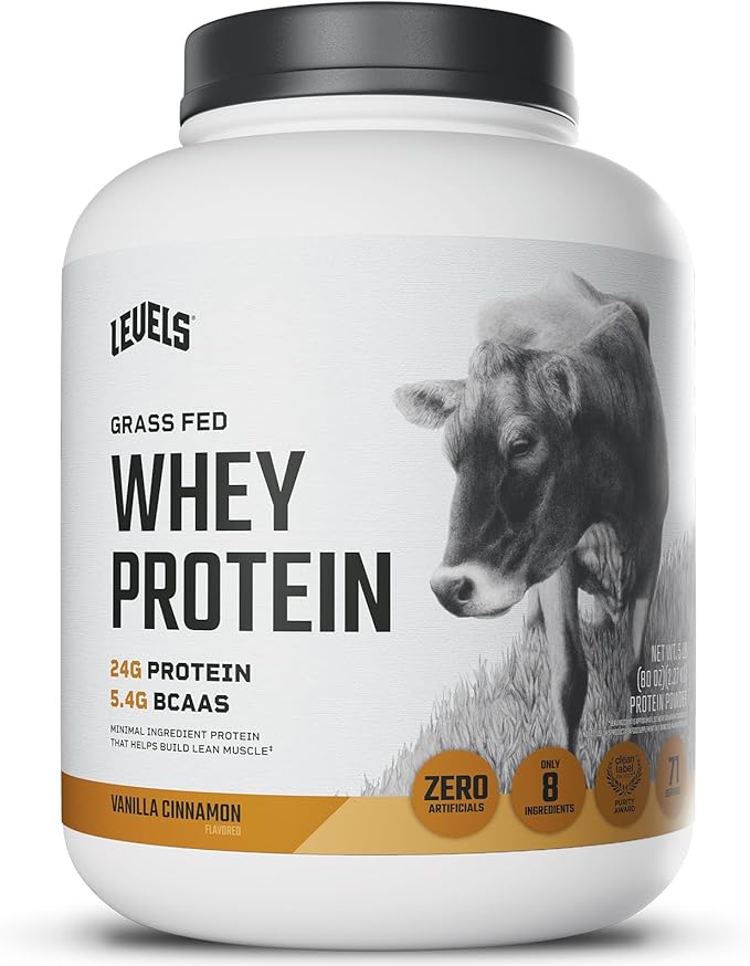Levels Grass Fed Whey Protein Powder, No Artificials, 24G of Protein, Vanilla Cinnamon, 5LB