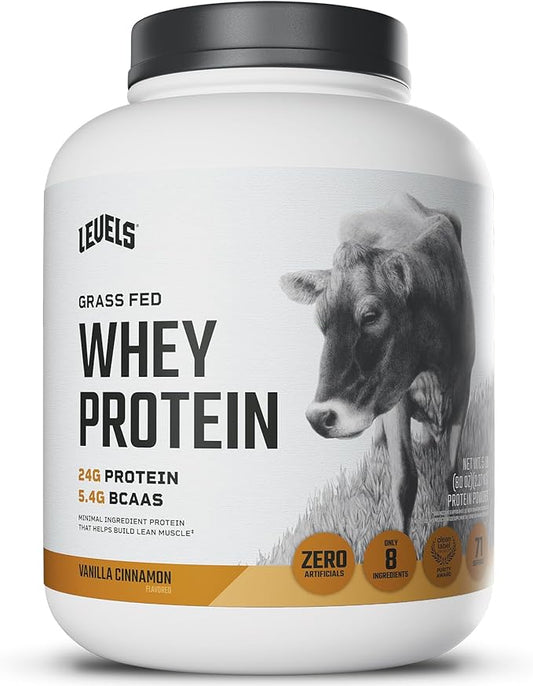 Levels Grass Fed Whey Protein Powder, No Artificials, 24G of Protein, Vanilla Cinnamon, 5LB
