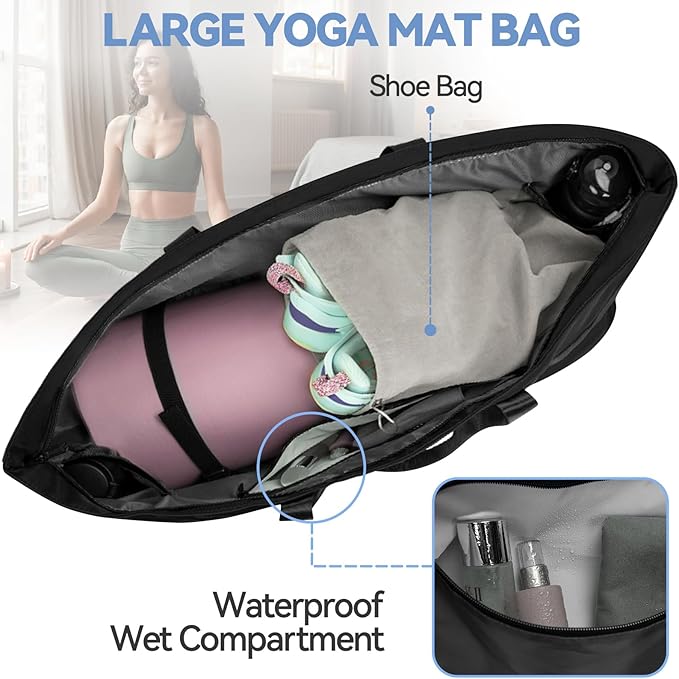Large Yoga Mat Bag for Women,Pilates Bag with Shoes Bag & Wet Pocket,Gym Bag with Yoga Mat Holder Fits Most Size Mats,Yoga Mat Tote Carrier for Pilates Office Beach Workout (Pink)