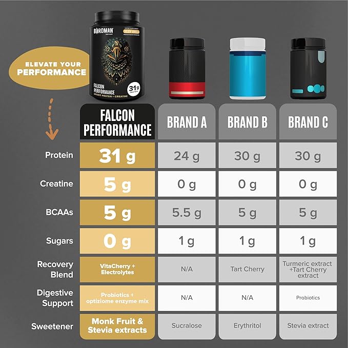 BIRDMAN Falcon Performance Vegan Protein Powder, 31g Protein, 5g Creatine, 5g BCAA, Probiotics, Electrolytes, Pre Workout, Low Carb, Sugar Free & Dairy Free, Plant Based Vanilla Protein, 29 Servings