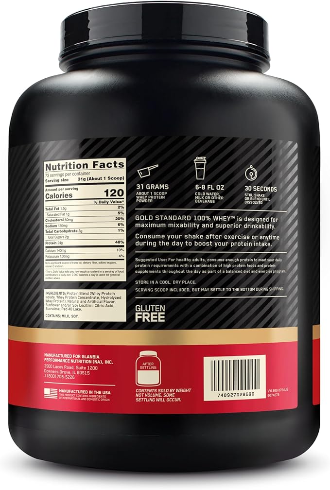 Optimum Nutrition Gold Standard 100% Whey Protein Powder, Delicious Strawberry, 5 Pound (Packaging May Vary)