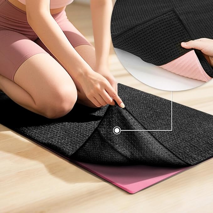 2 Pack Hot Yoga Towel, Yoga Mat Towels Non Slip for Hot Yoga with Strap, Microfiber Yoga Accessories, Soft Absorbent Quick Dry, Pilates Exercise Fitness 28" X 72"Black