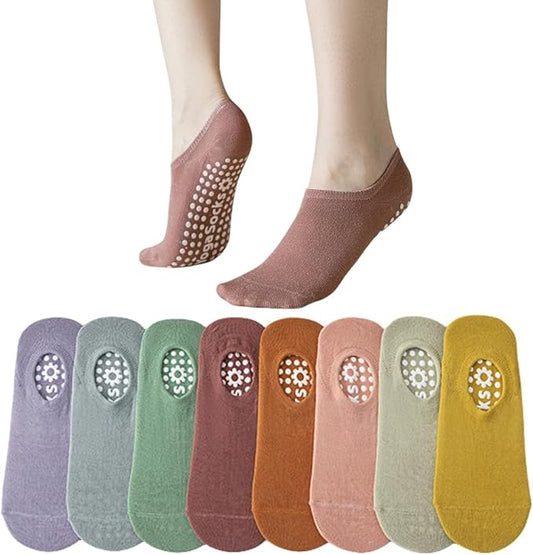 8 Pairs Yoga Socks for Women with Grips Non Slip 5-7 Pilates Barre Ballet Anti-skid Low Cut No Show Exercise