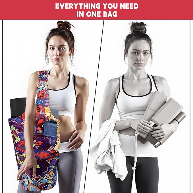 Yoga Mat Bag Carrier for Women with Side Large Pocket Durable Linen Workout Gym Travel Storage Pilates Mats