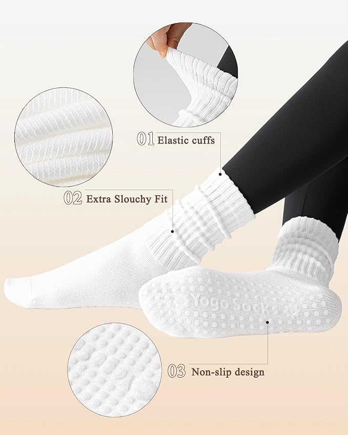 3 Pairs Pilates Socks with Grips for Women Yoga Slouch Grippy Socks for Barre Workout Hospital