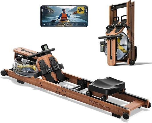 Water Rowing Machine for Home, Foldable Rower Machines with Comfortable Seat and Quick-Folding Design, Wooden Water Rowering with 350LBS Weight Capacity