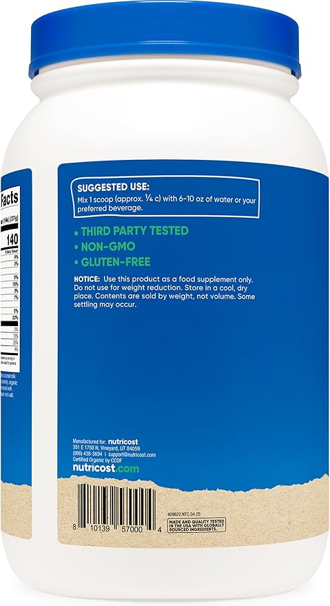 Nutricost Organic Vegan Protein Chocolate (2 LB) - Gluten-Free, GMO-Free