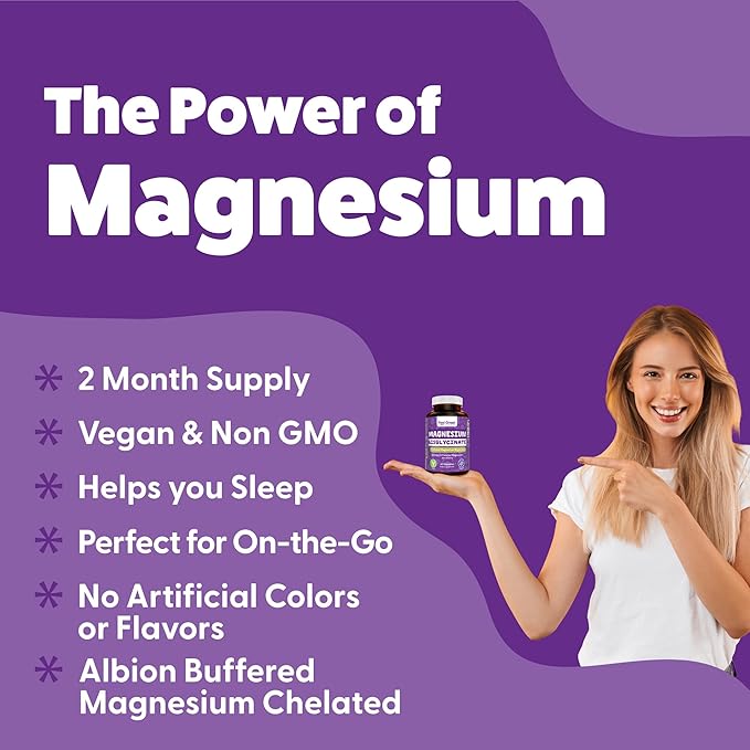 Feel Great Magnesium Bisglycinate – High Absorption, Buffered & Chelated Magnesium for Muscle, Bone & Joint Support – 60 Easy-to-Swallow Vegan Capsules
